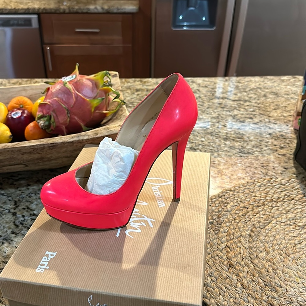 Neon pink red bottoms